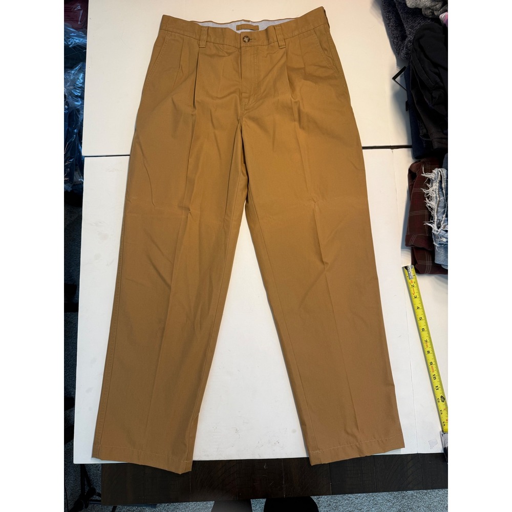 LL Bean Classic Fit Pleated Chinos Mens 33 Tan Khaki Cotton Pants OJDF7